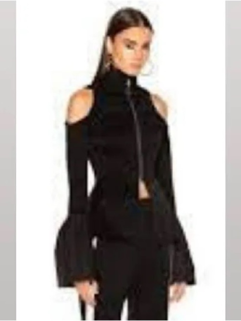 Romeo & Juliet Couture Black Blouse Cold-Shoulder Zip-Front Long Sleeve